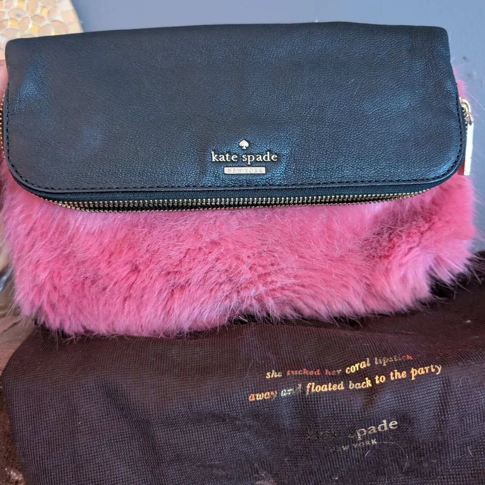 💖 RARE! Kate Spade Evening Belles Steffe Faux‎ Fur & Leather Clutch